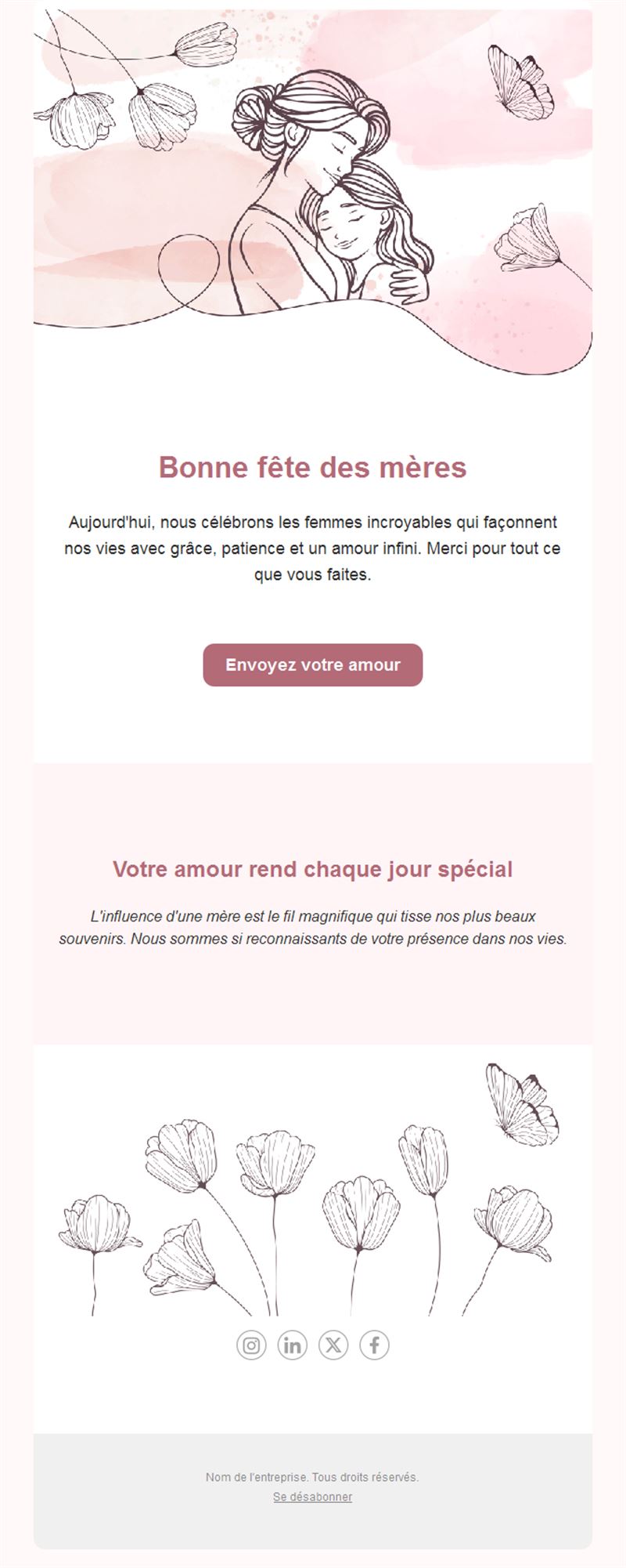 Email de fête des mères en dessin au trait