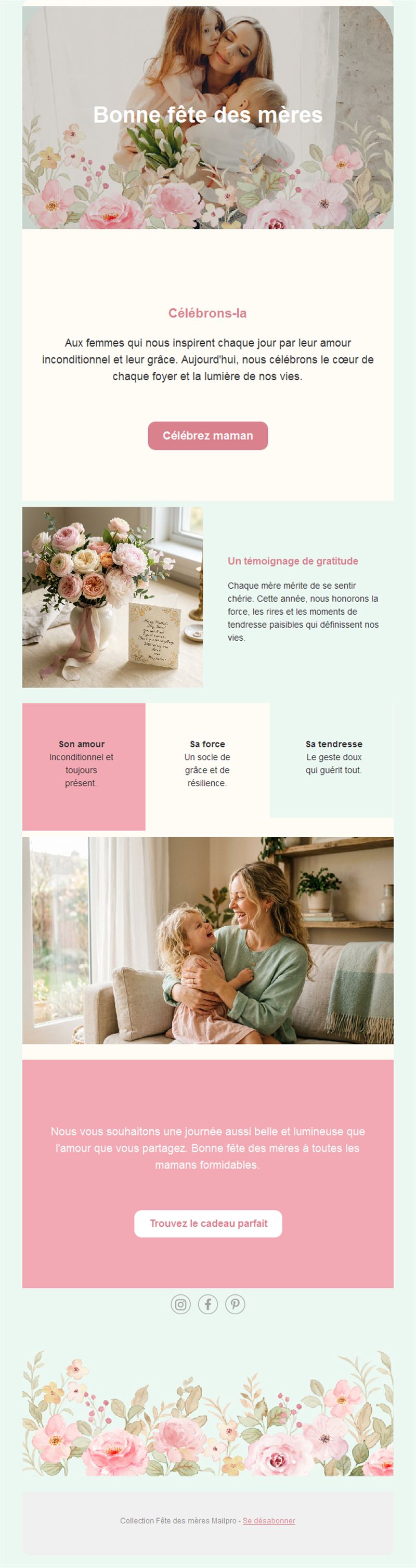 Newsletter menthe et rose de fête des mères
