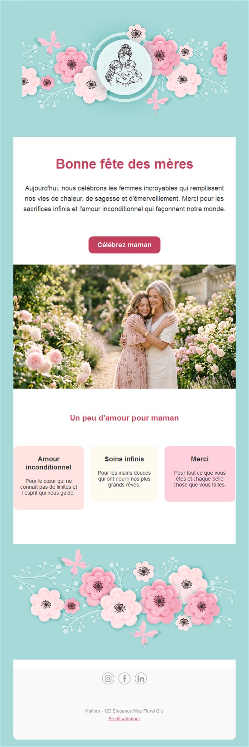 Email turquoise de fête des mères