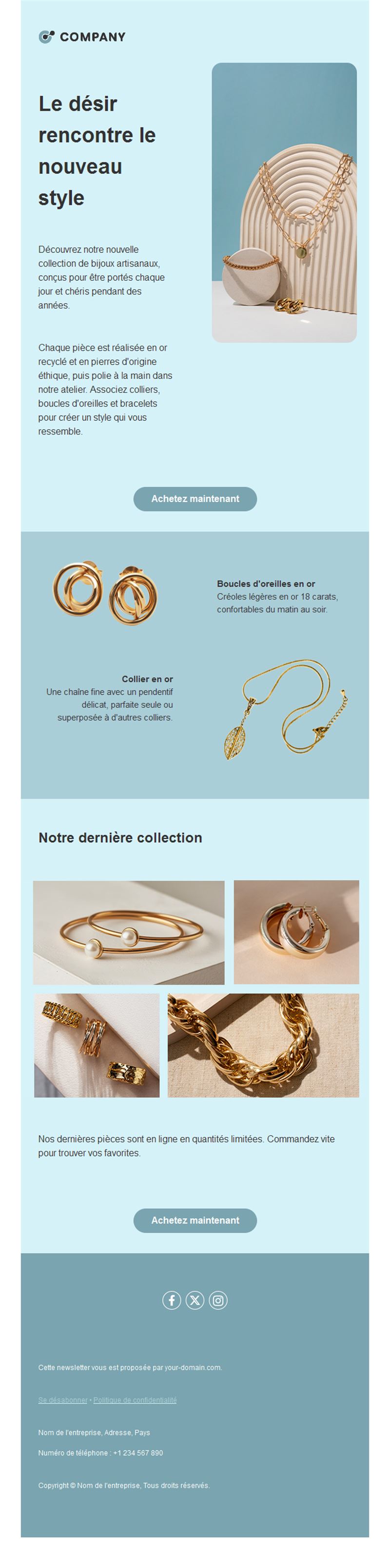 Email bleu clair de bijoux en or