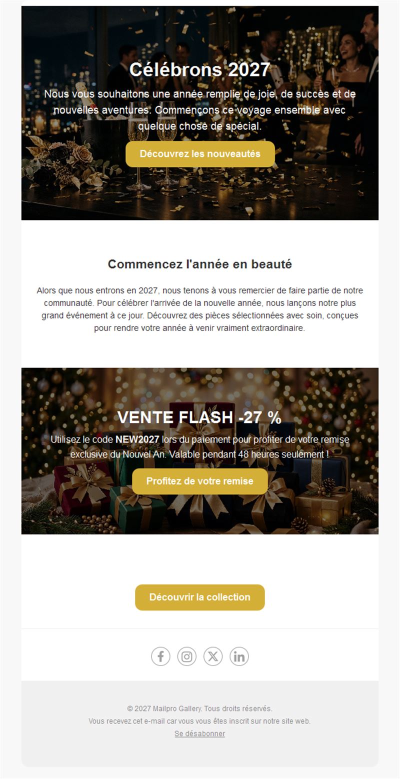 Modèle d'email vente flash du Nouvel An 2027