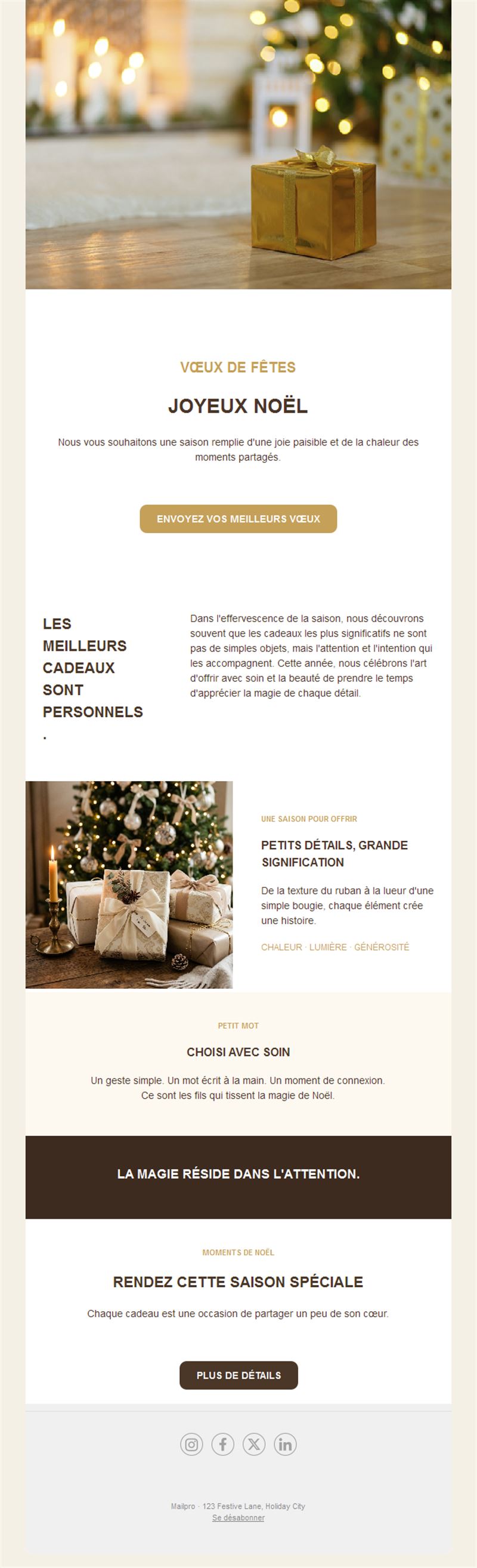 Email de vœux de Noël doré