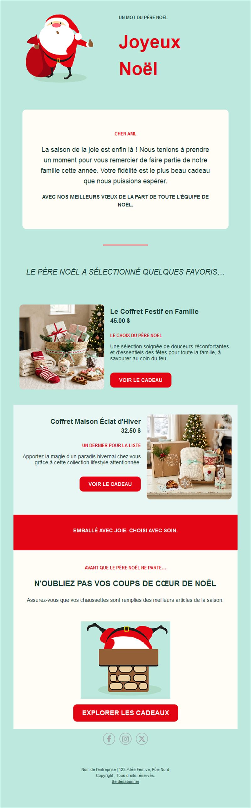 Email du père Noël avec sélection cadeaux
