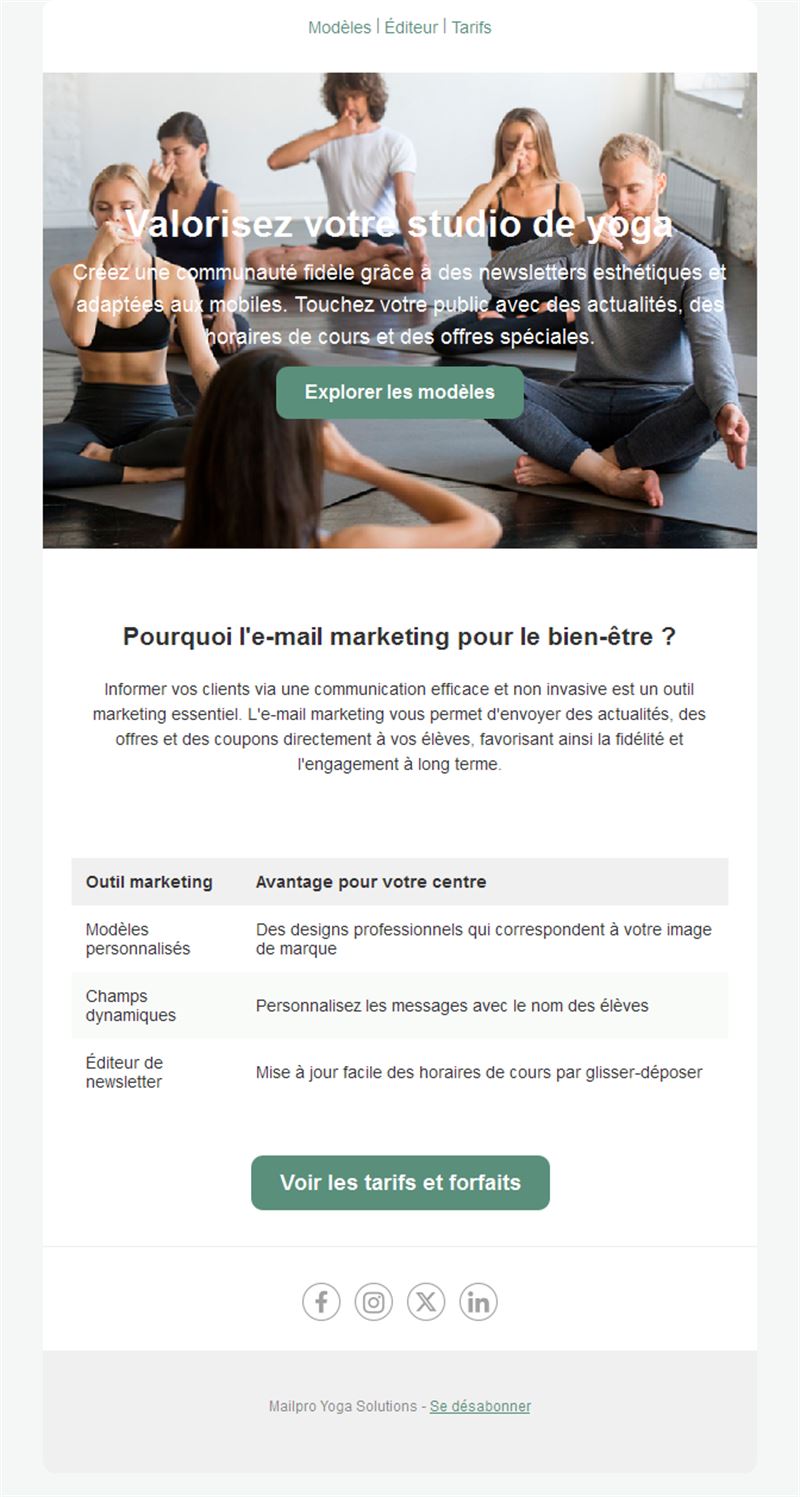 Emailing pour studios de yoga