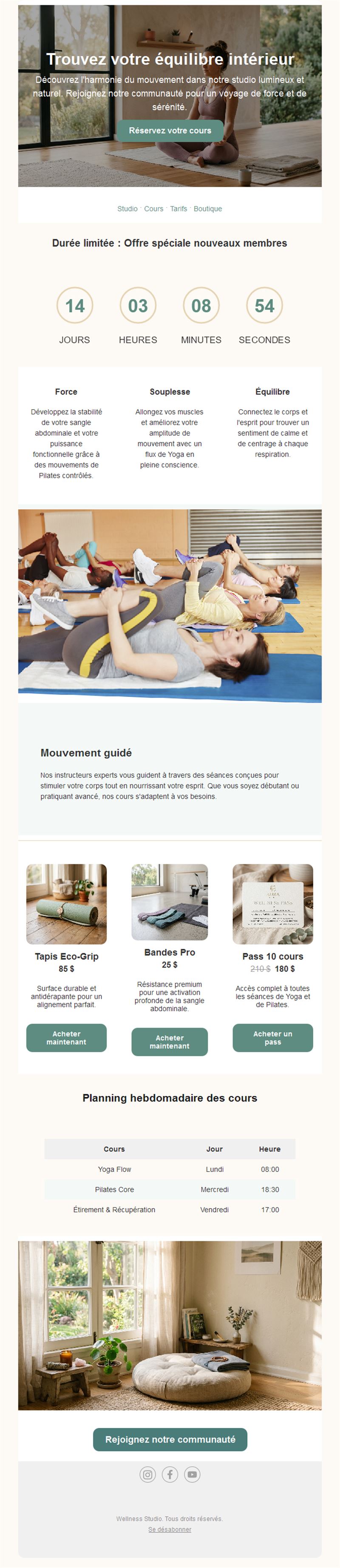 Email offre nouveaux membres Pilates
