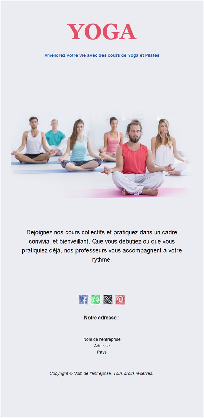 Email de cours de yoga collectif
