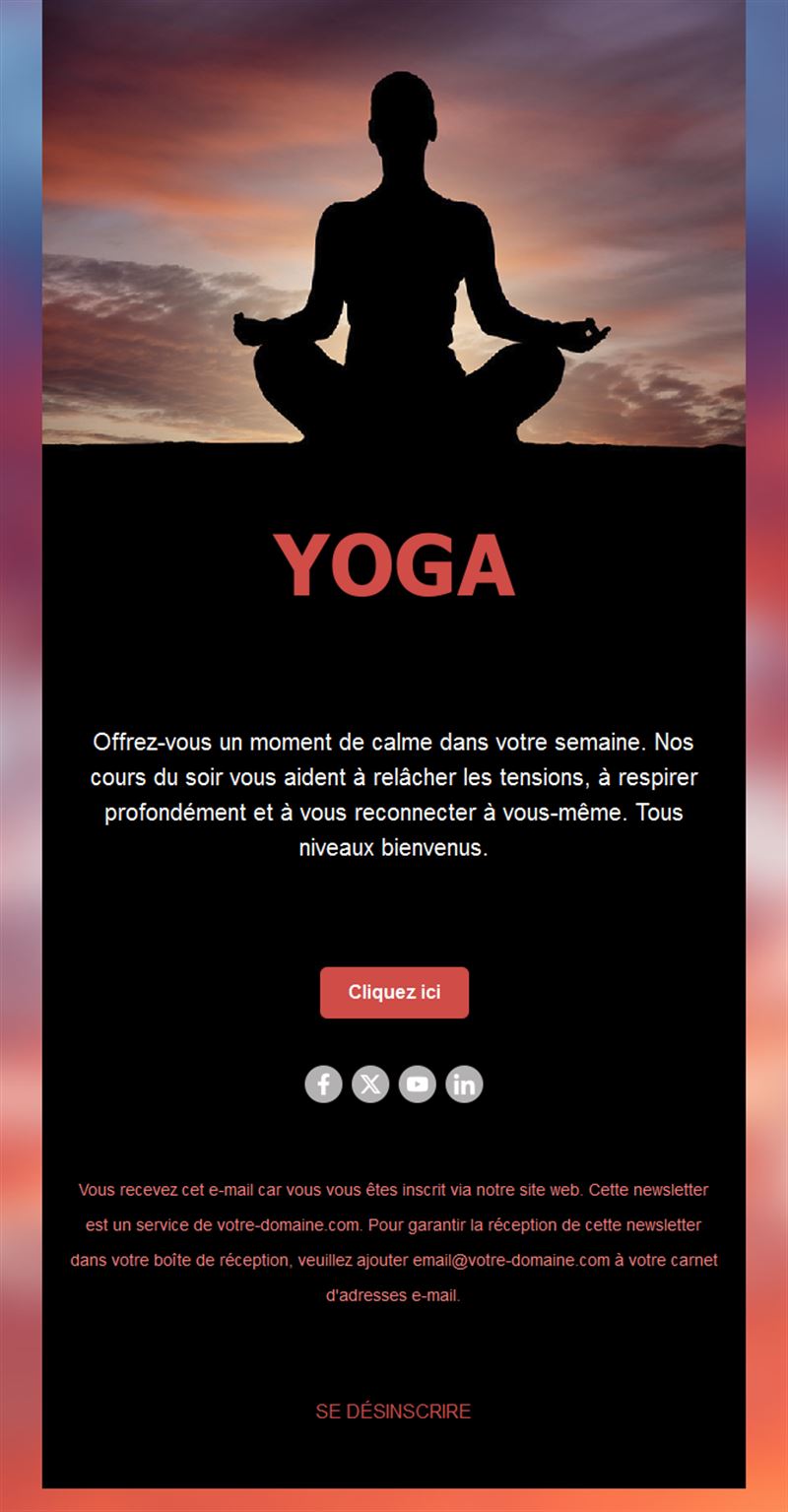 Email de studio de yoga au coucher du soleil