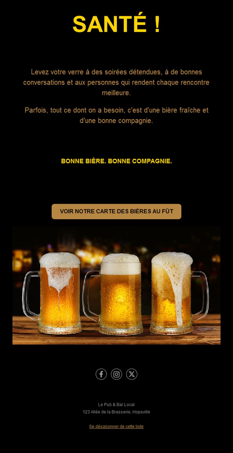 Modèle d'email carte des bières pression