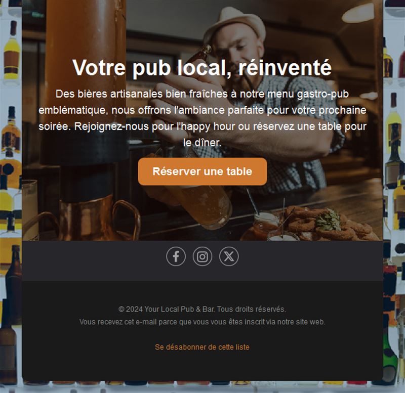 Email de réservation pour gastropub