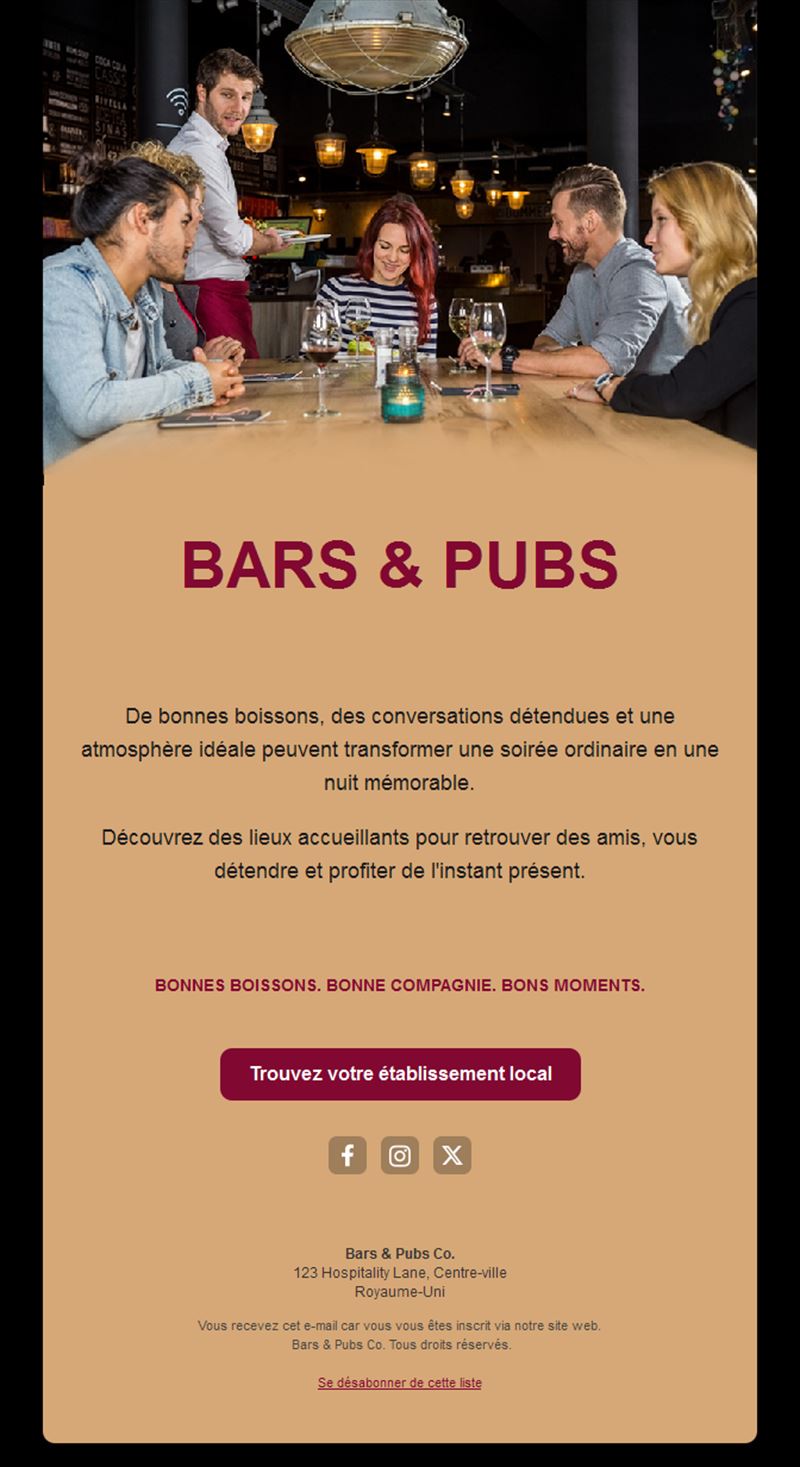 Modèle d'email pour bar de quartier
