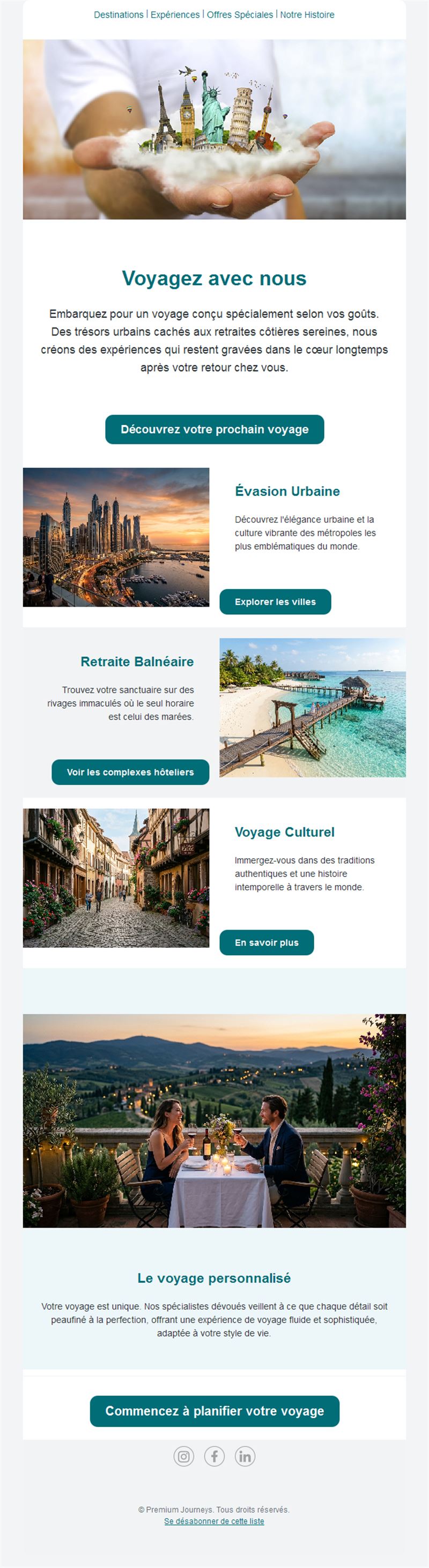 Email de voyages sur mesure