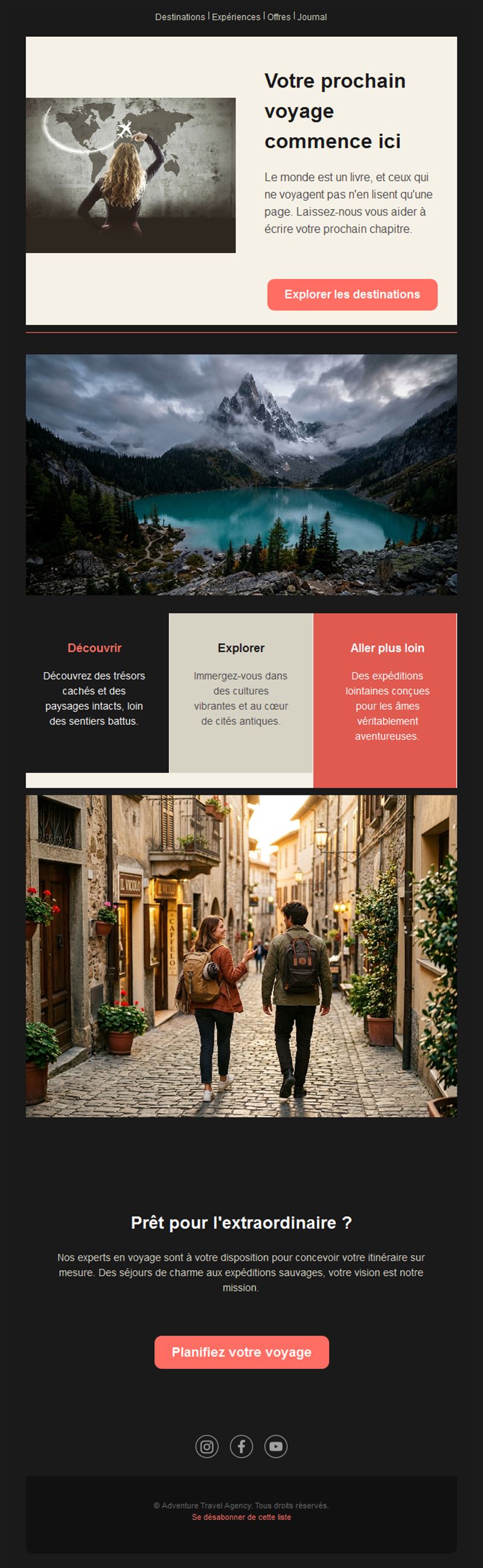Email d'agence de voyages d'aventure