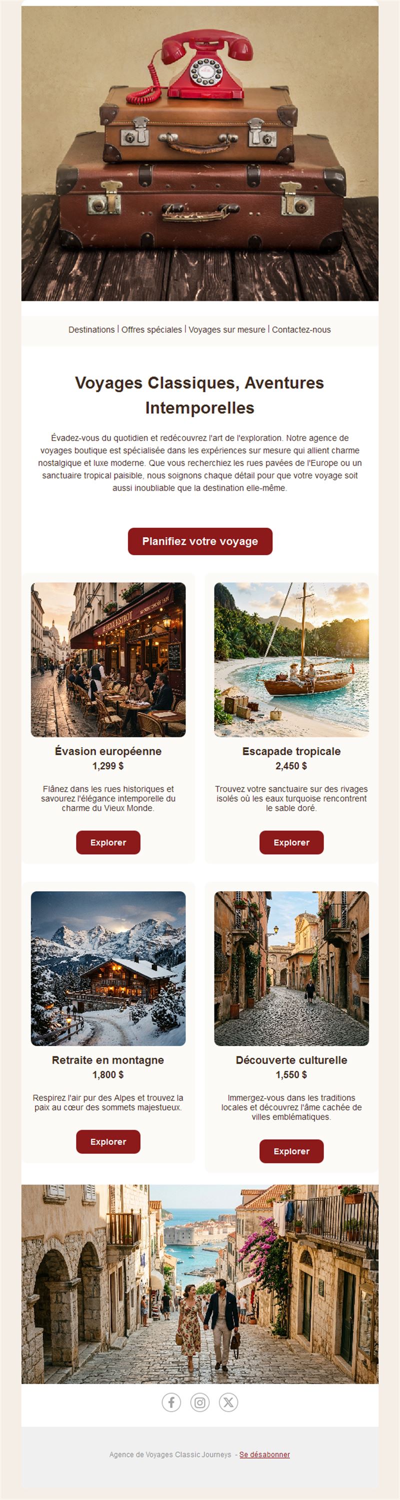 Email vintage d'agence de voyages