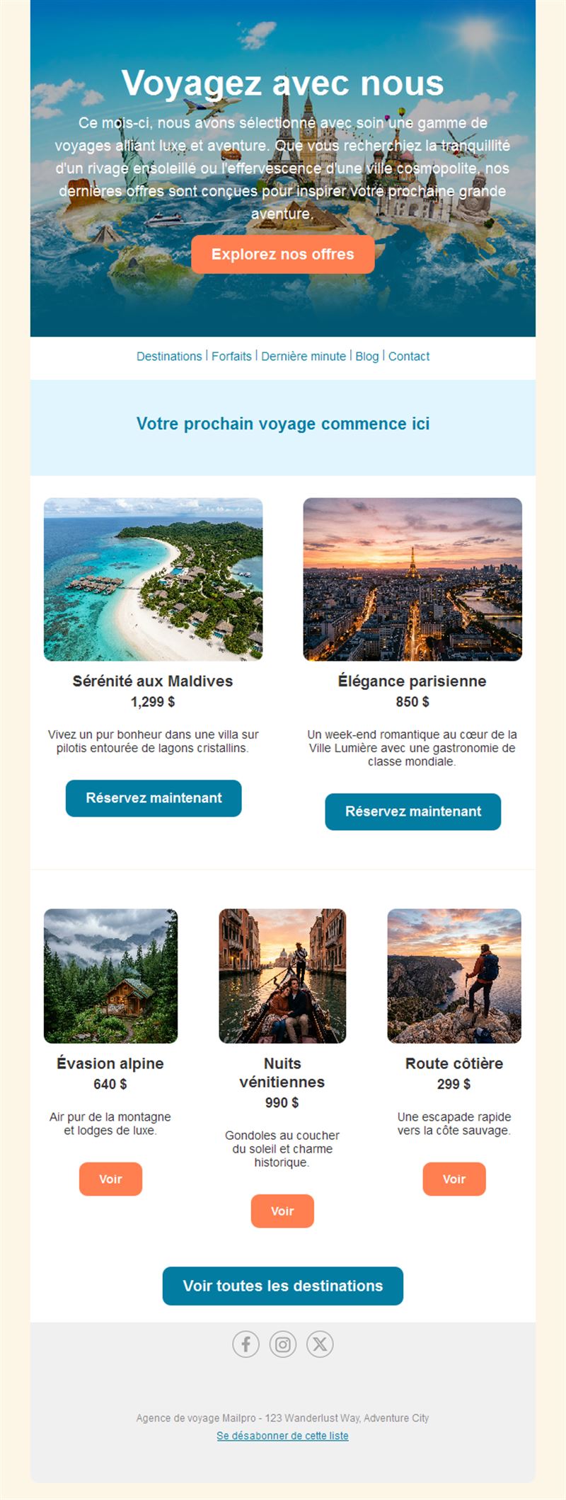 Newsletter d'offres de voyages