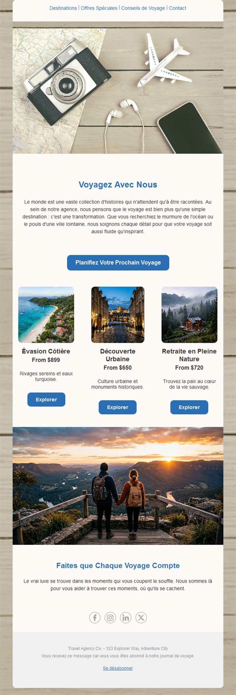 Email d'agence de voyages pour planifier