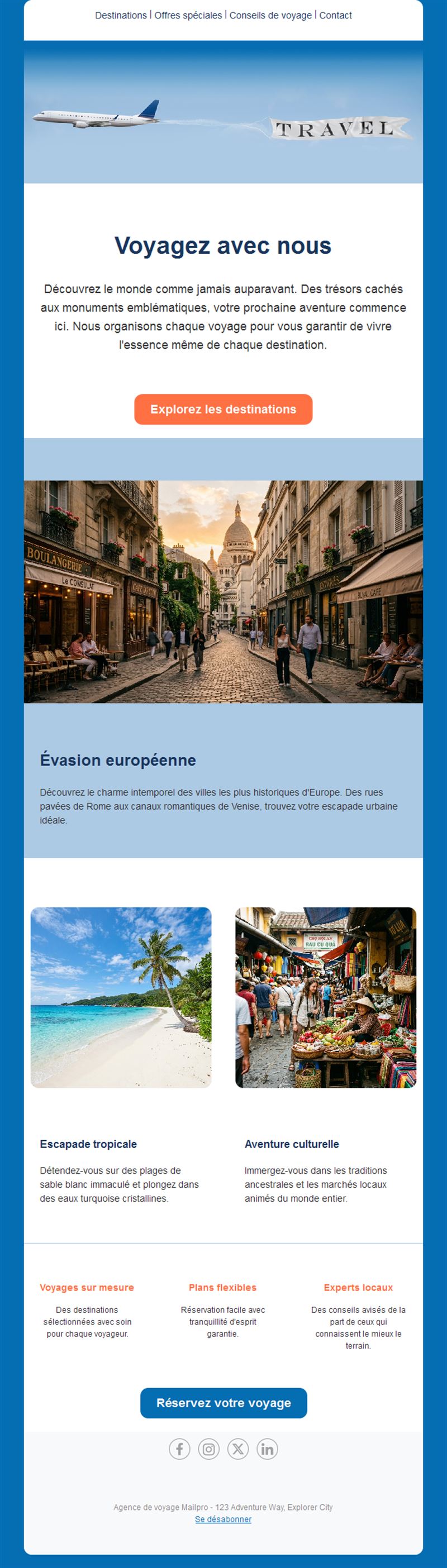 Email d'escapade en Europe