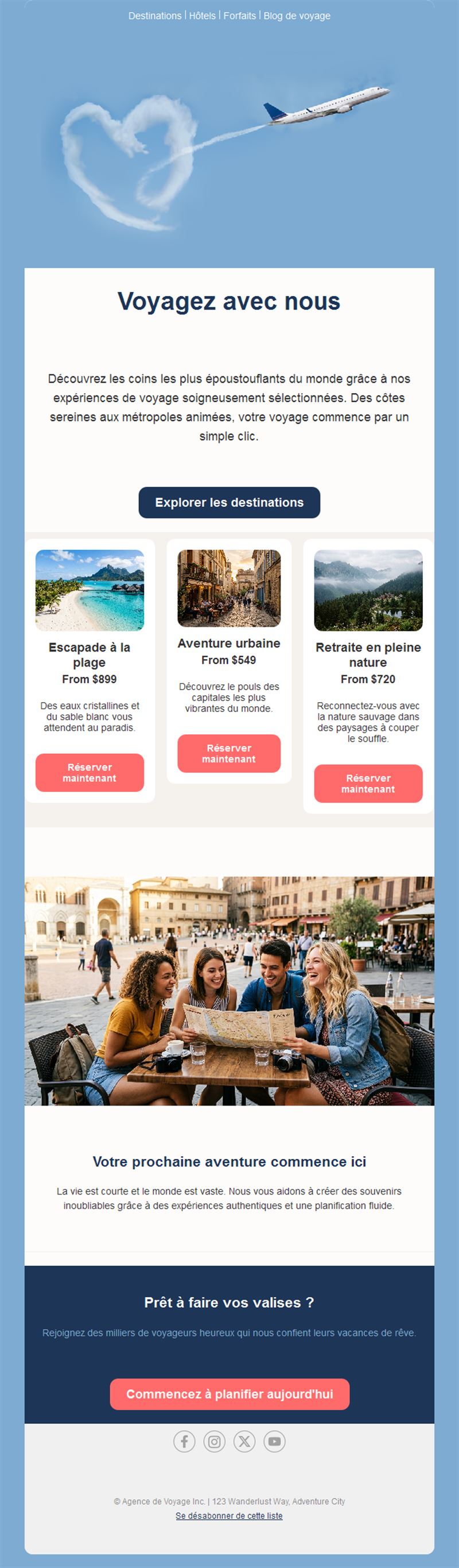 Email de destinations d'agence de voyages