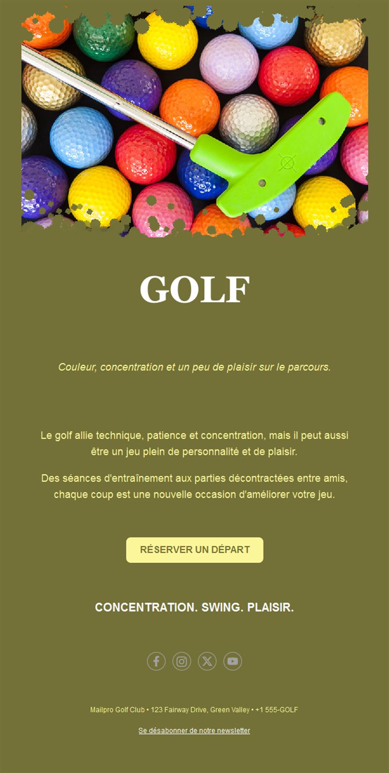Email de minigolf avec balles colorées
