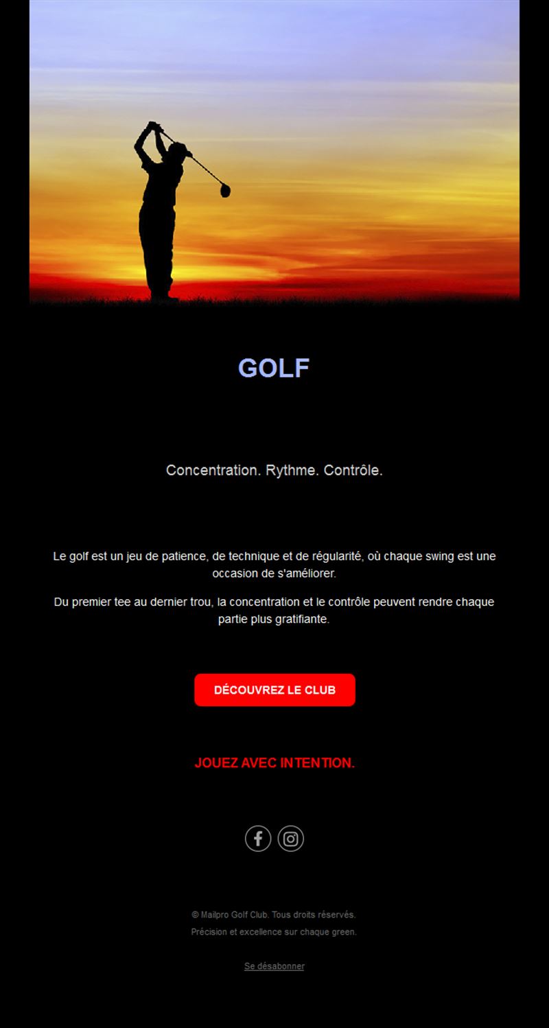 Email noir de club de golf au coucher du soleil