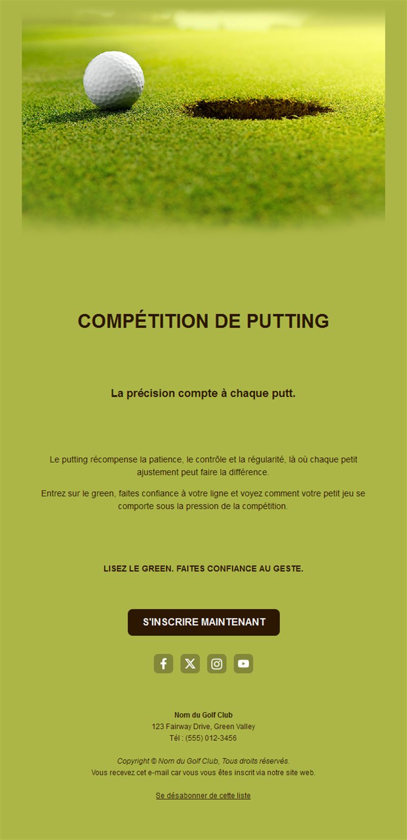 Email de concours de putting