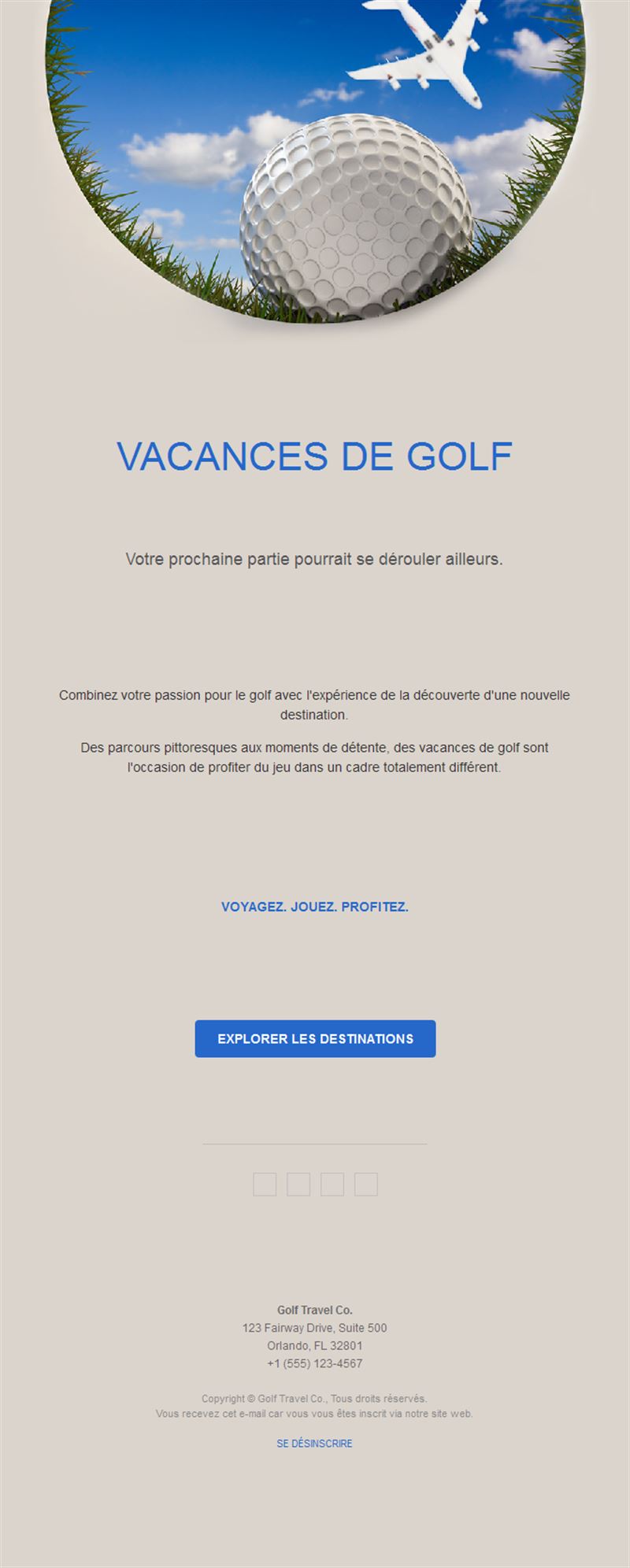 Email de séjours golf