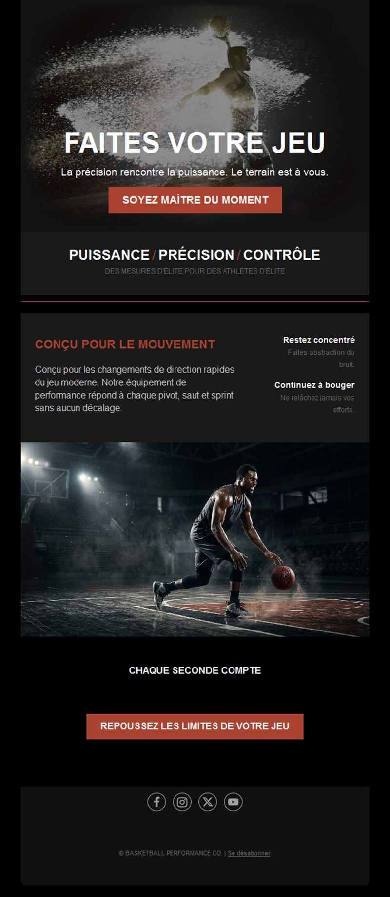 Email sombre de performance basket