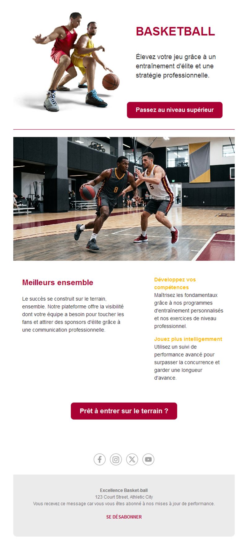 Newsletter d'entraînement pour club de basket
