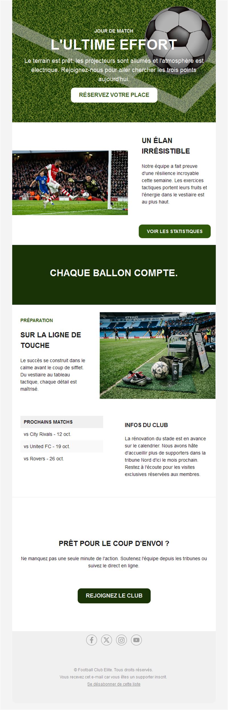 Email jour de match avec billetterie