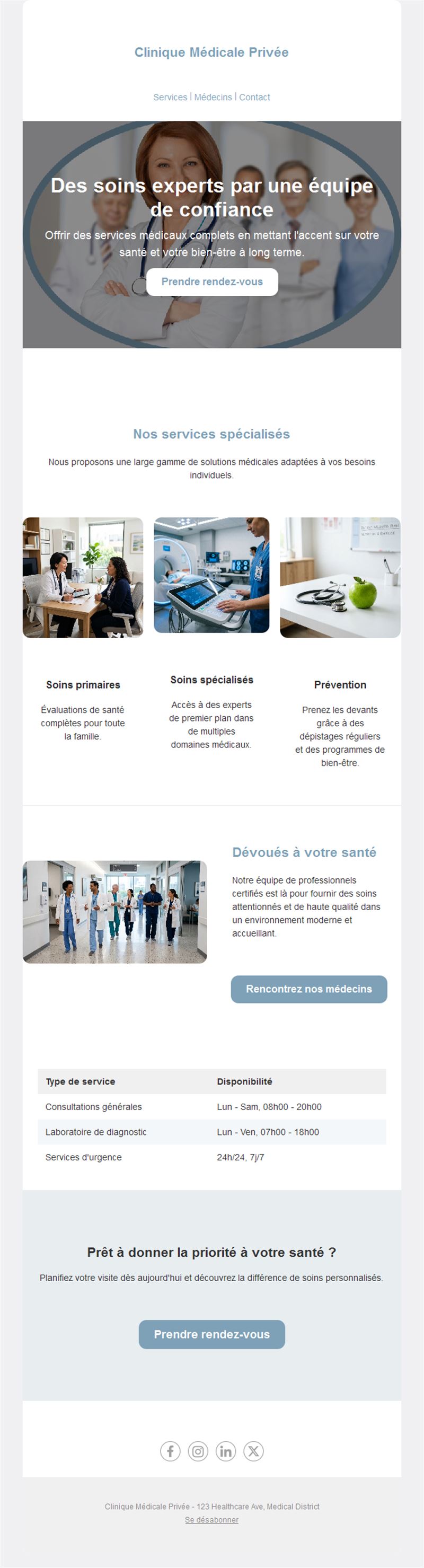 Email de services de clinique privée
