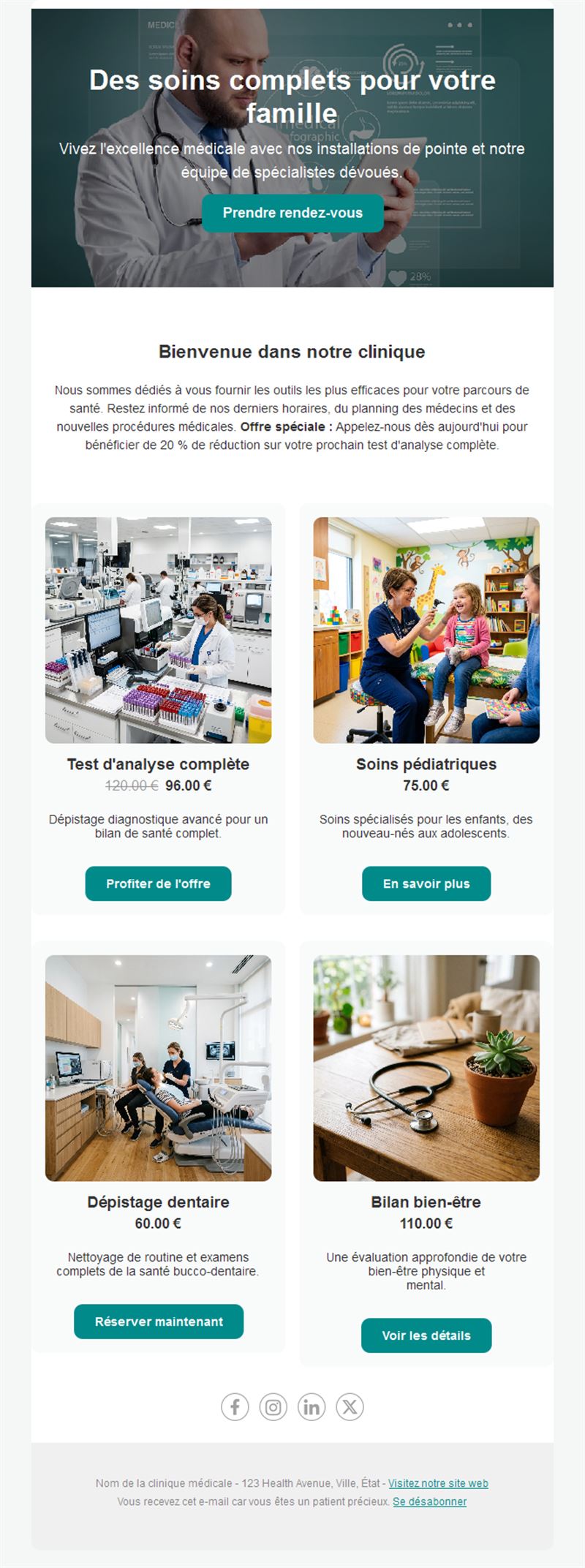 Email services et tarifs de clinique