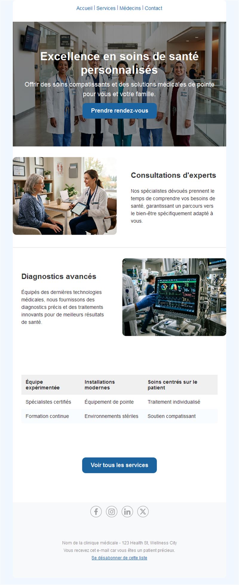 Email de clinique aux soins personnalisés