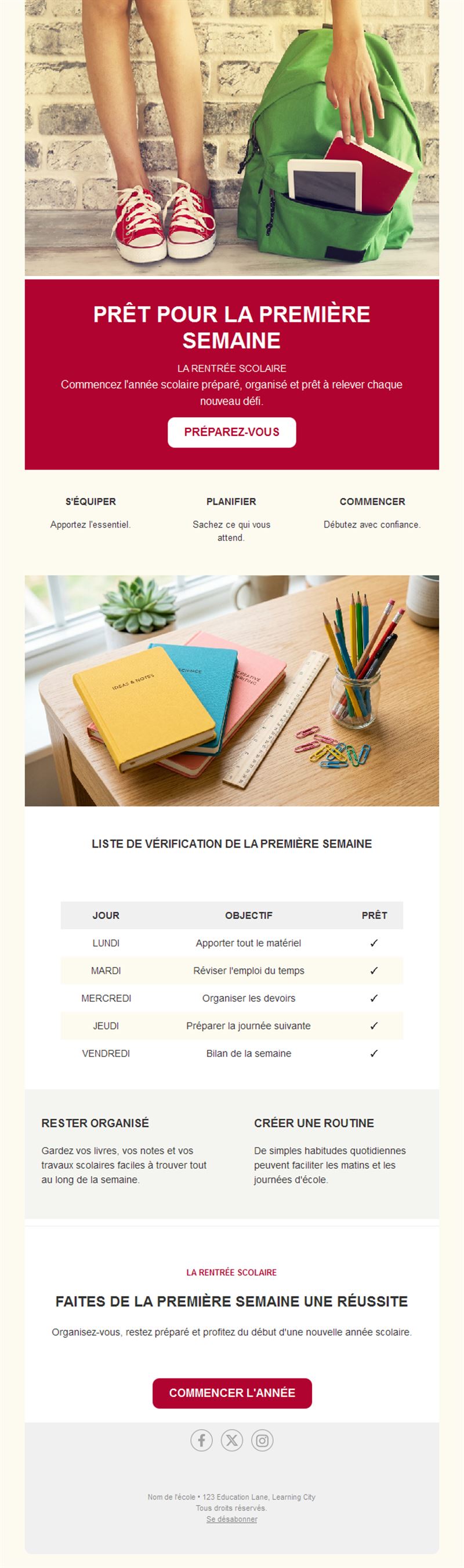 Email de la première semaine de classe