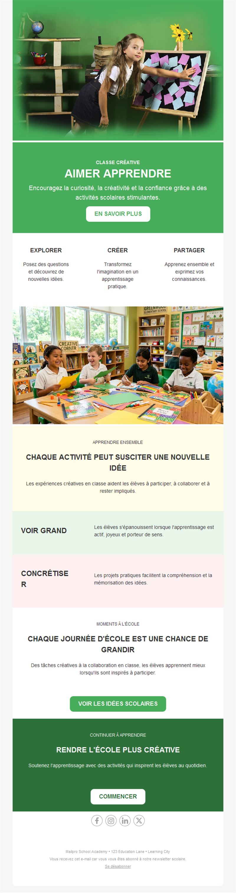 Newsletter verte de classe créative