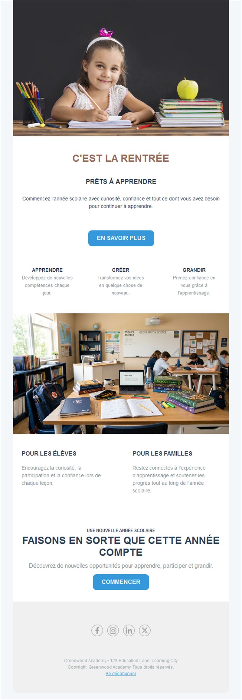 Newsletter de rentrée scolaire pour les familles