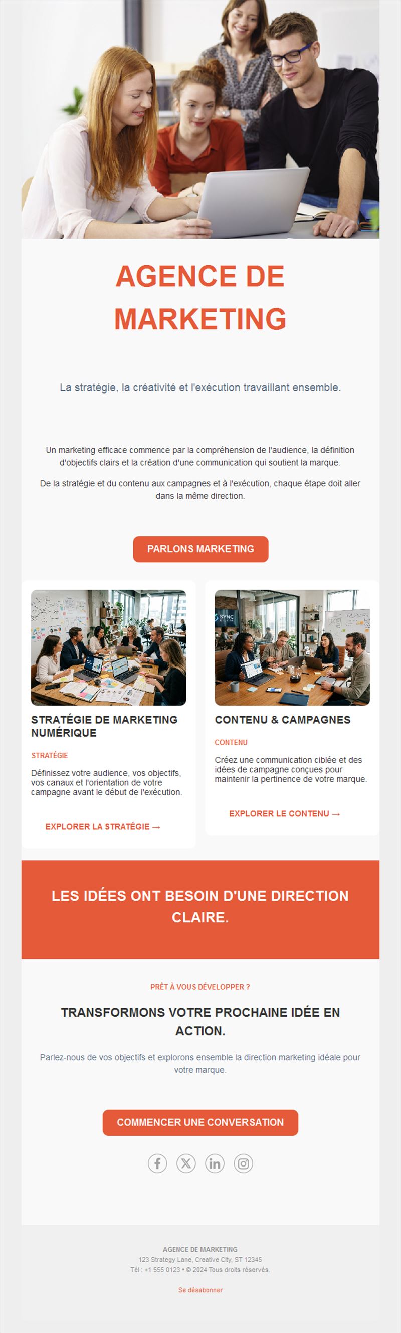 Email de services d'agence marketing