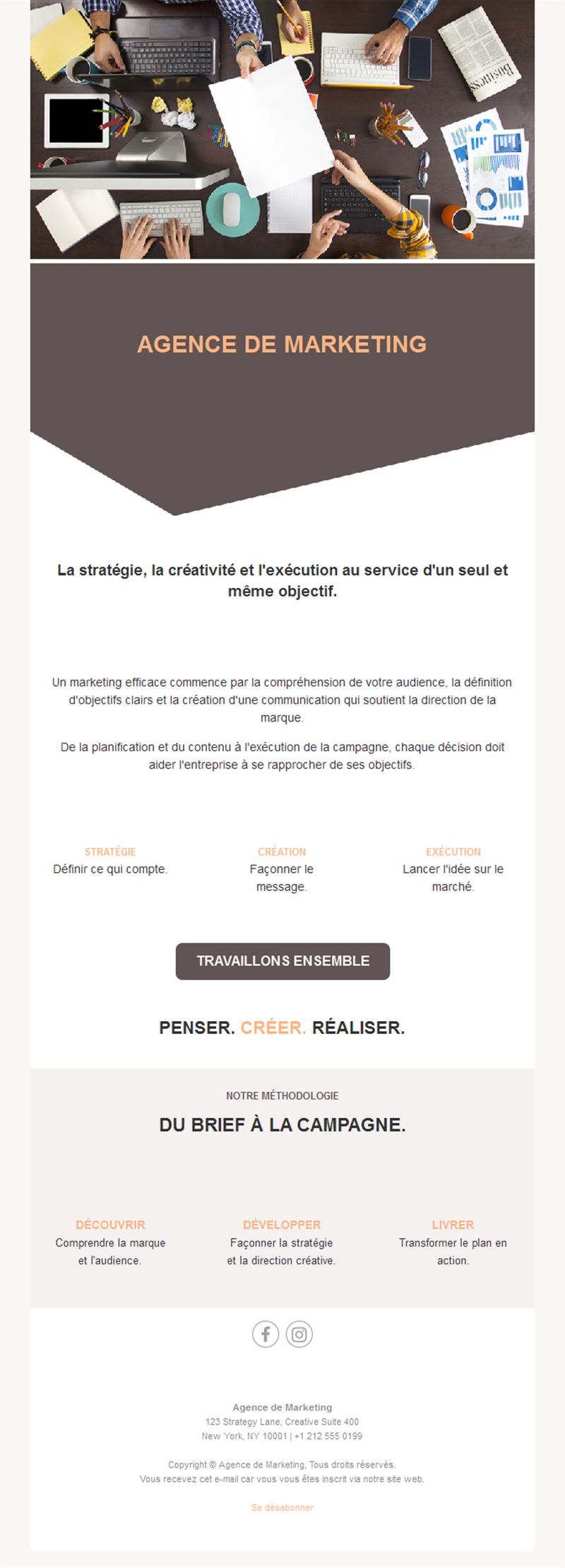Email d'agence du brief à la campagne
