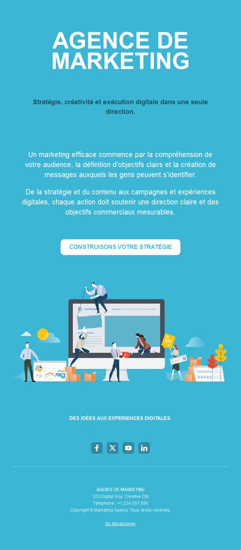 Email bleu d'agence marketing
