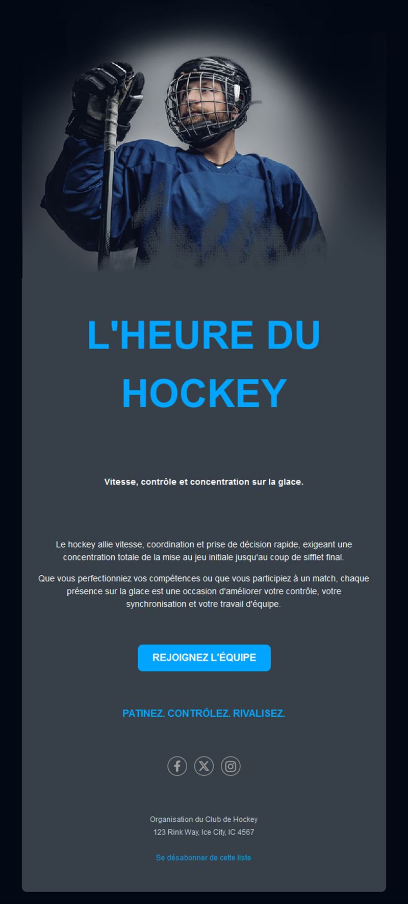 Email sombre d'équipe de hockey