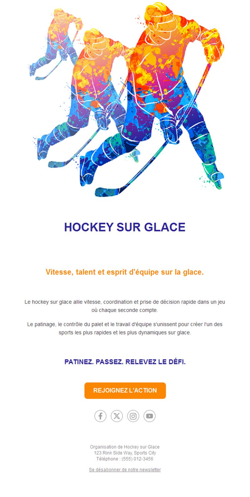 Email hockey aquarelle colorée