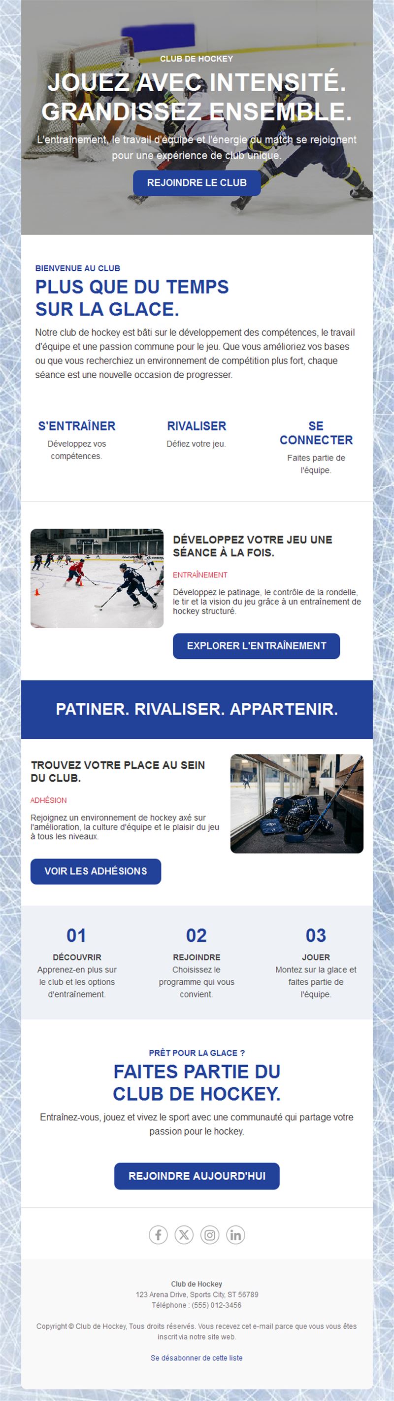 Newsletter d'adhésion au club de hockey
