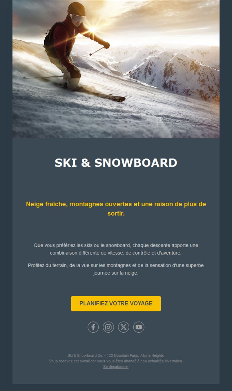 Email pour planifier un séjour au ski