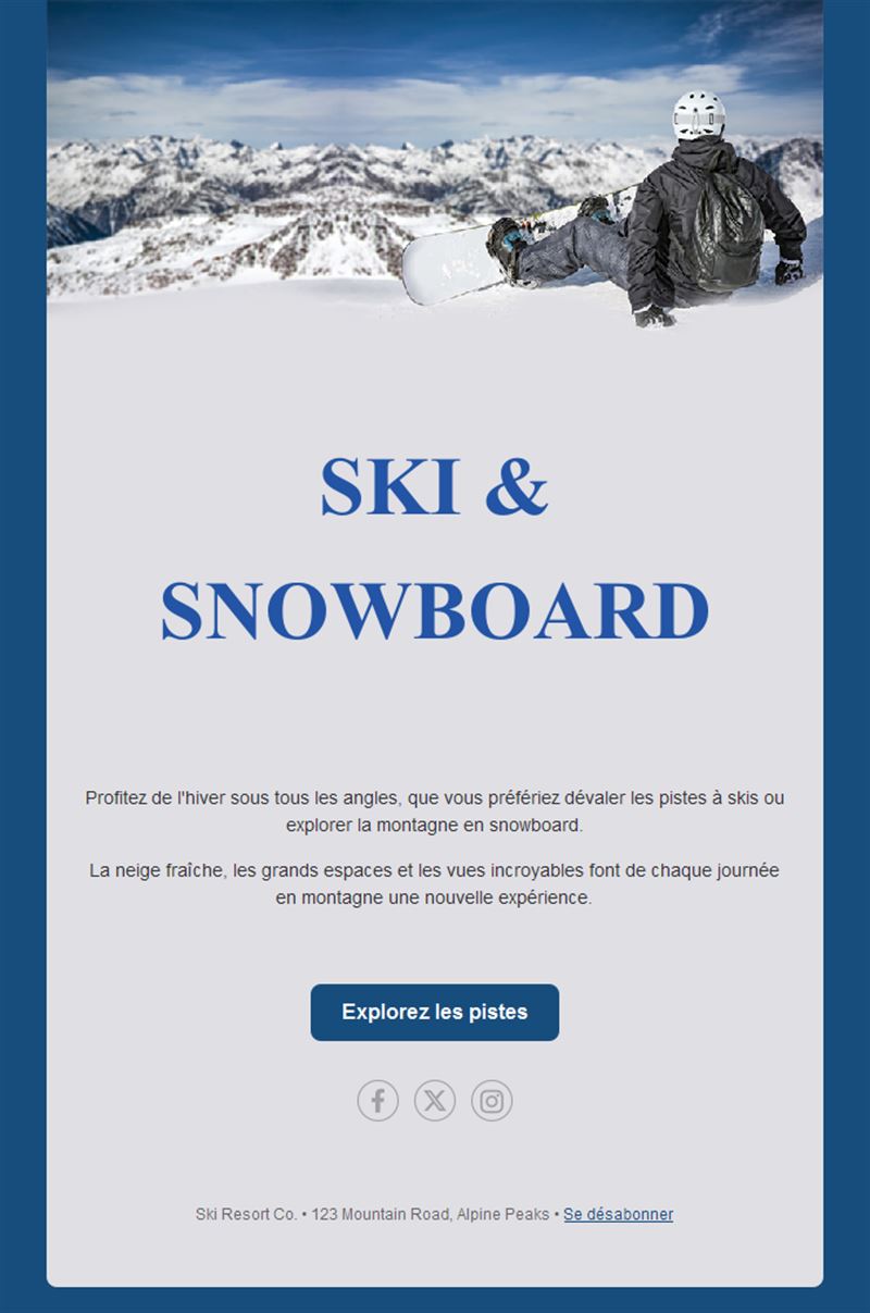 Email de station de ski et snowboard