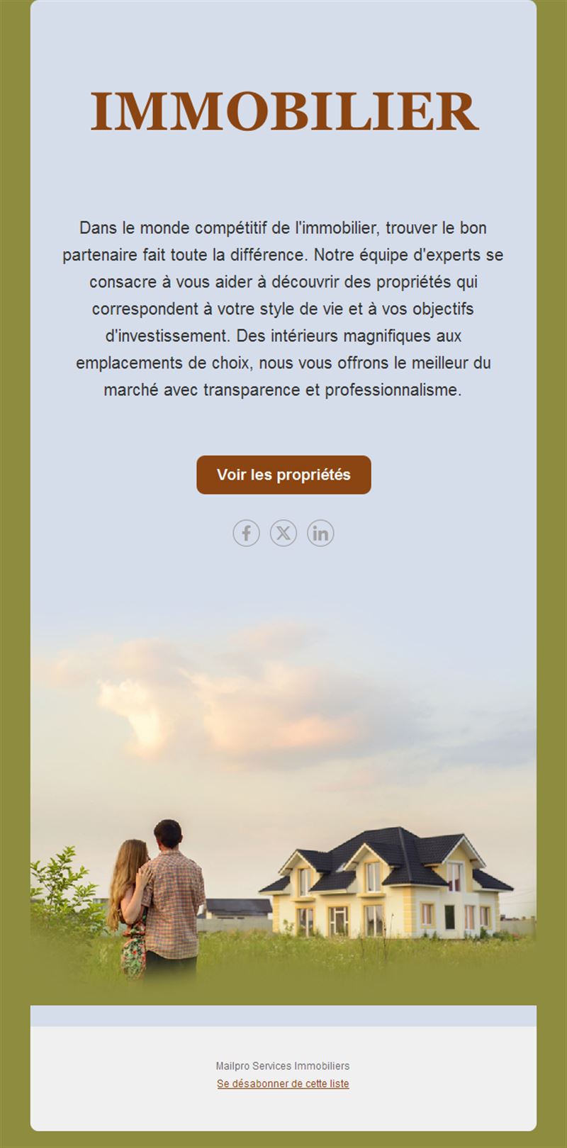 Email vert olive d'agence immobilière