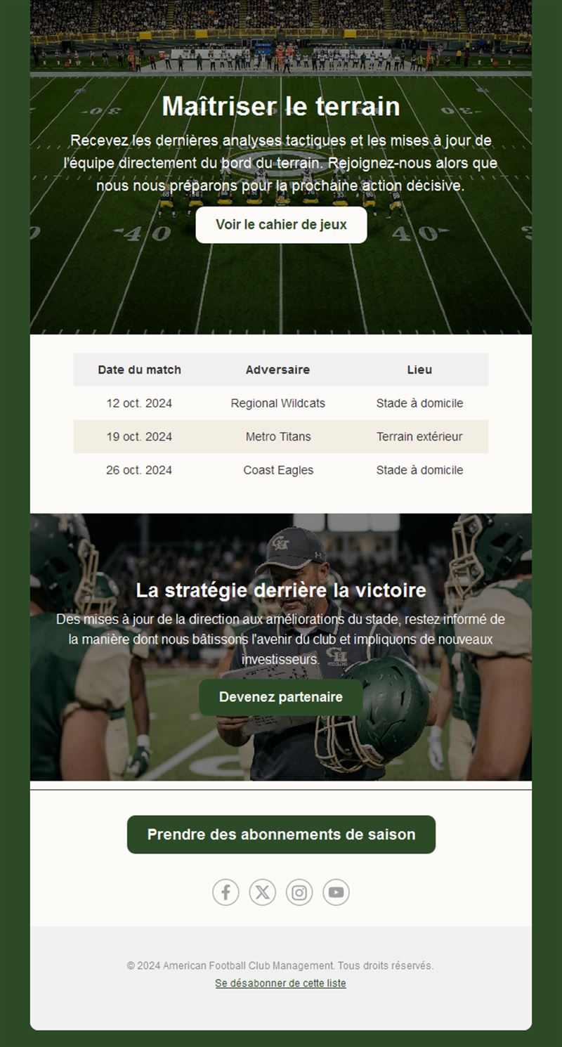 Email calendrier et abonnements de saison