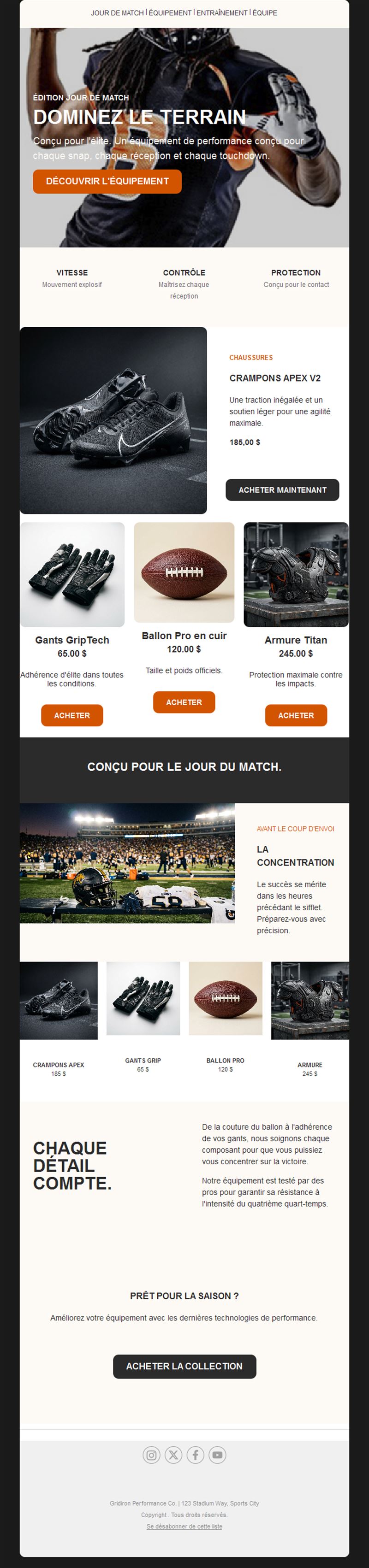 Email boutique d'équipement de football américain