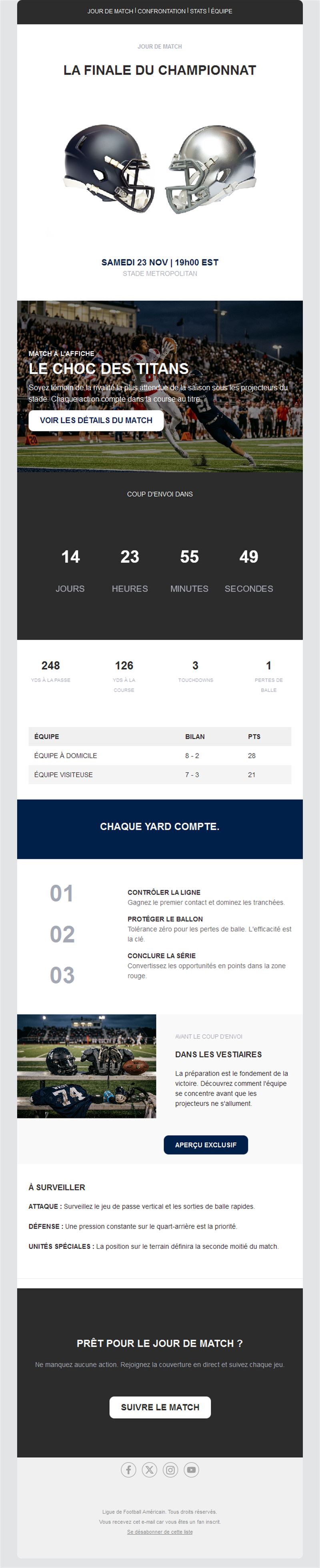 Email jour de match avec compte à rebours