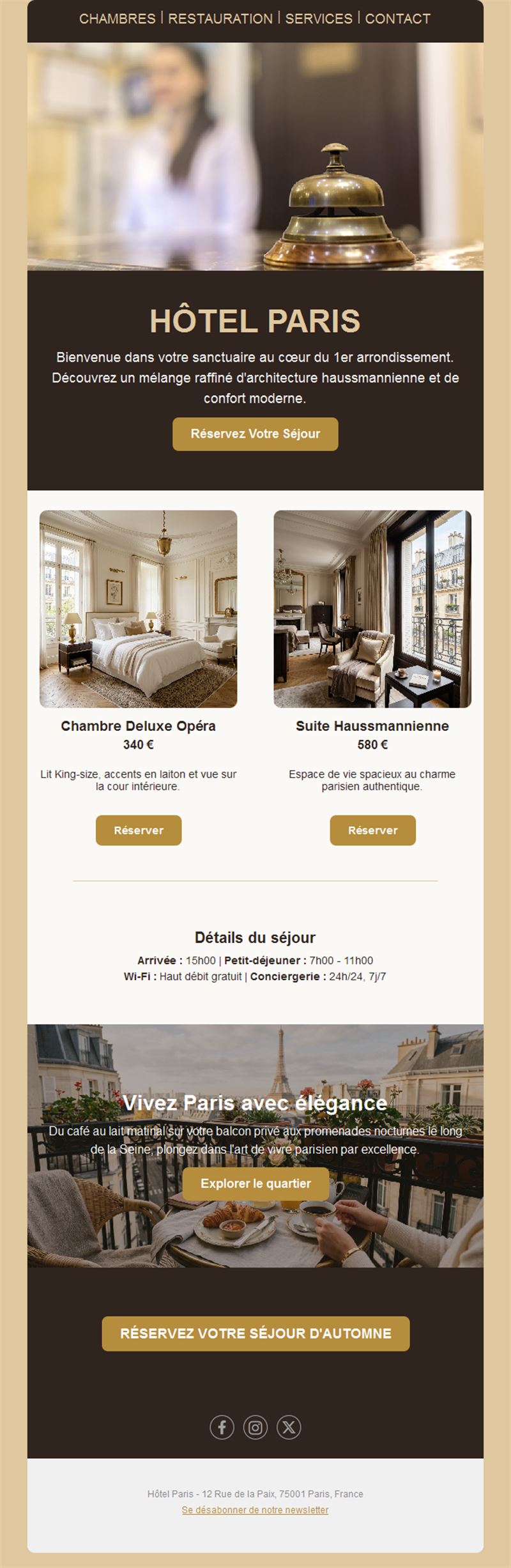 Email d'hôtel boutique à Paris