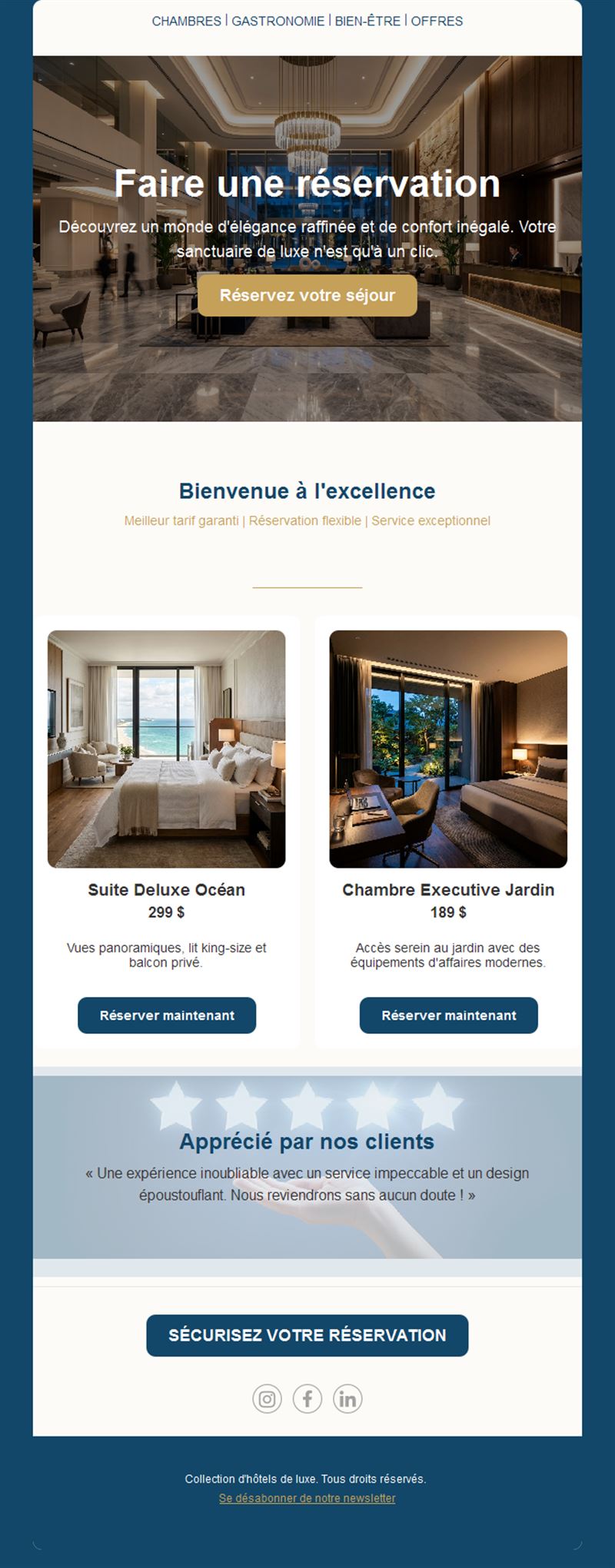 Email de réservation d'hôtel avec avis clients