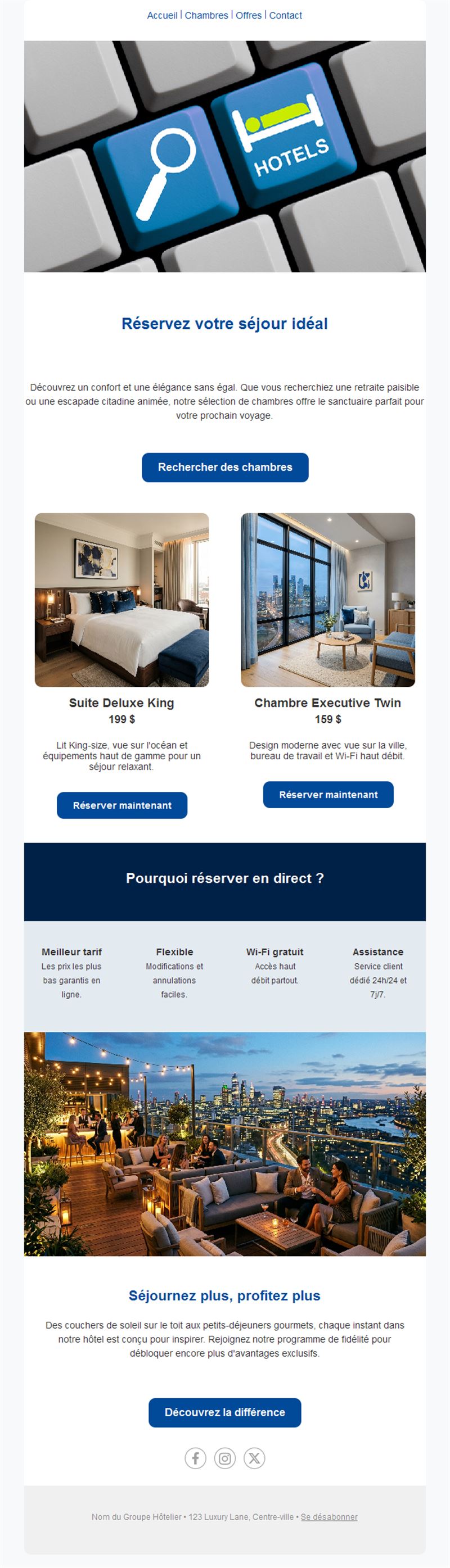 Email de réservation directe d'hôtel