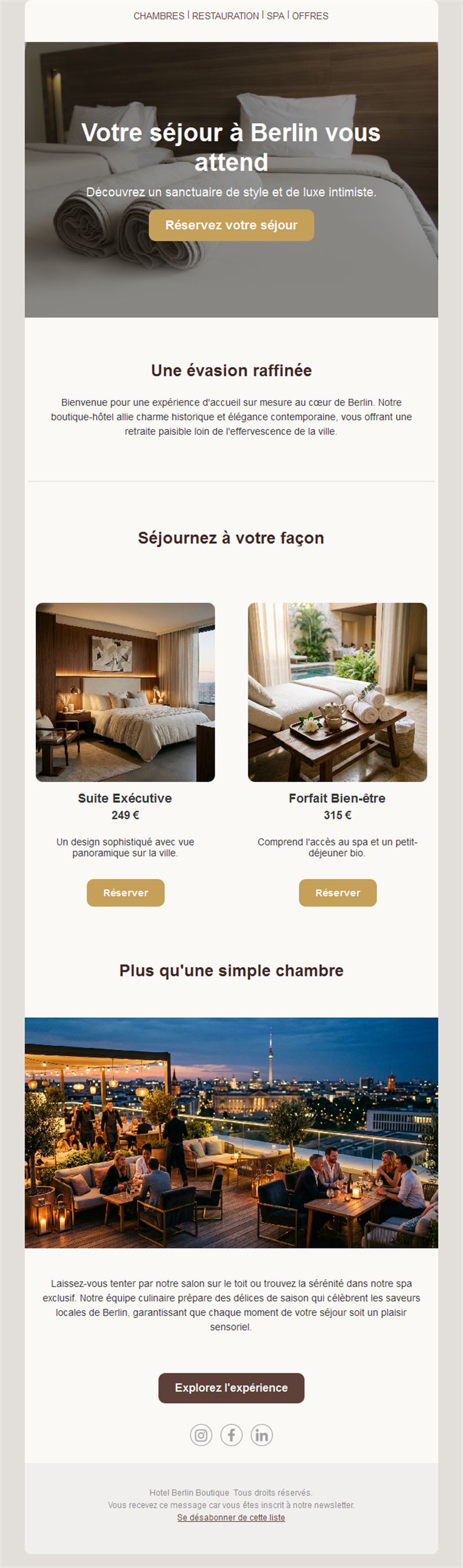 Email d'hôtel boutique en ville